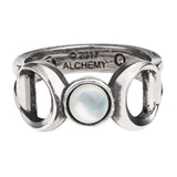 Alchemy Gothic R219 Triple Goddess Ring England Moon Wiccan Pearl Crystal