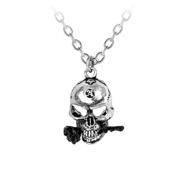 Alchemy Gothic P26  The Alchemist Pendant Necklace Skull Black Rose in Mouth
