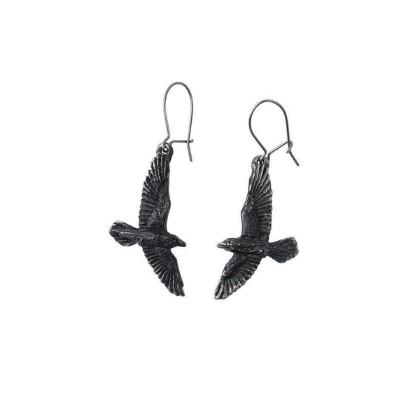 Alchemy Gothic E333  Black Raven Earrings