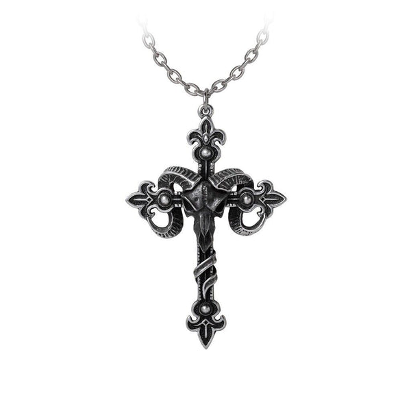 Alchemy Gothic P952 Cross of Baphomet Necklace Pendant Goat Skull Crucifixion