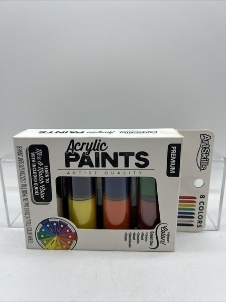 ArtSkills Acrylic Paint Set 8 Colors .75ozea 6oz Wood Canvas Metal plaster ceram