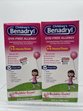 (2) Children's Benadryl Bubblegum Allergy Syrup 4-6 Hours Doses - 8 Oz 2/26