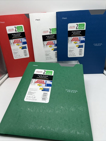 (4) Mead Five Star Plastic Different Color Folder 2 Pockets 3-Prongs COMBINESHIP
