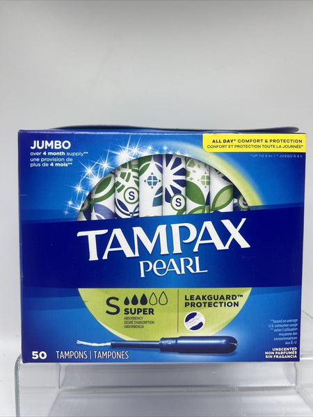UNSCENTED Tampax Pearl Tampons Super Jumbo Discreet Plastic 50 Ct COMBINESHIP
