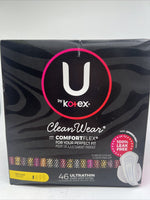U by Kotex Clean Wear Ultra Thin Feminine Pads Wings Regular Absorbency 46ct