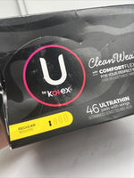 U by Kotex Clean Wear Ultra Thin Feminine Pads Wings Regular Absorbency 46ct