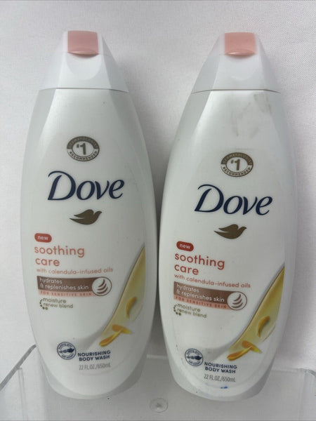 (2) Dove Soothing Care Body Wash Hydrate Calendula infused oils 22oz COMBINESHIP