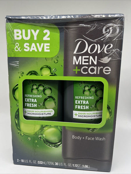 2pk Dove Men+Care Extra Fresh Refreshing Hydrating Men's Face&Body Wash 18oz