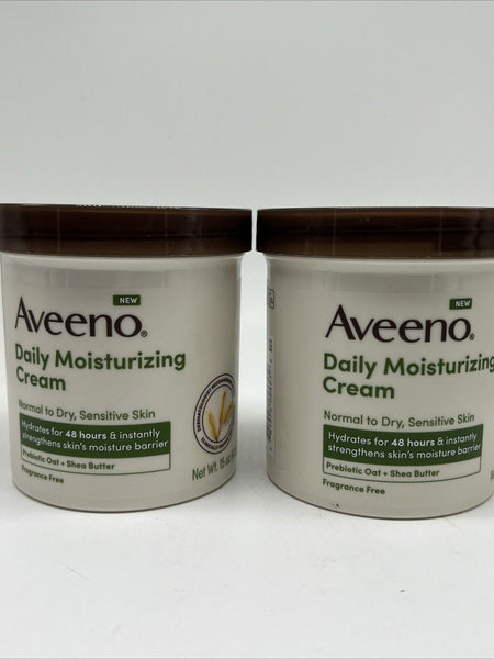(2) Aveeno Daily Moisturizing Creme Fragrance Free Prebiotic Oat Lotion 15oz Jar