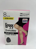 43252 L'eggs Everyday Plus Size Knee Highs 8 Pair One Size Jet Black Sheer Toe