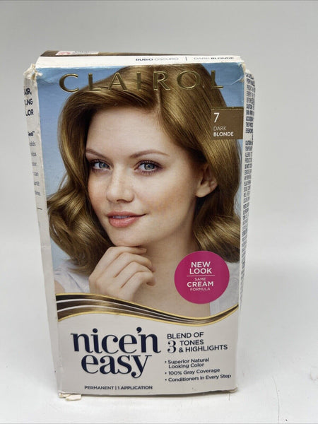 Clairol 7 Dark Blonde  Nice n Easy Permanent Hair Color Condition imperfect Box
