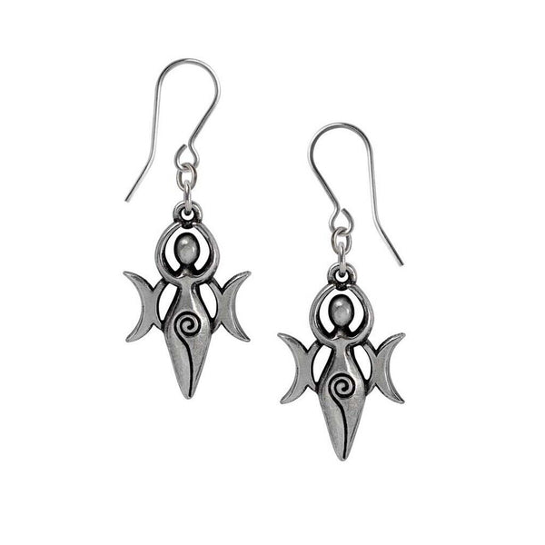 Alchemy Gothic E475 Danu Earrings Dropper Purple Moon Goddess Mother Earth