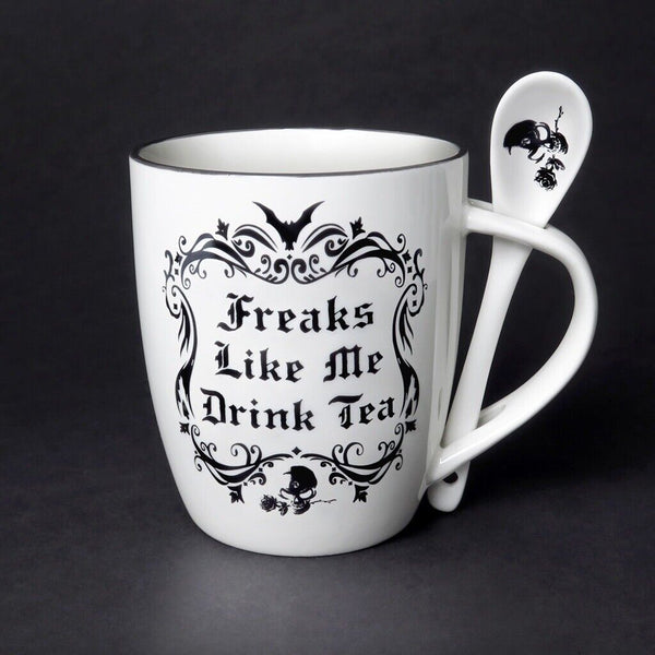 Alchemy Gothic ALMUG19 Freaks Like Me Drink Tea Cup & Spoon Coffee Mug Tea