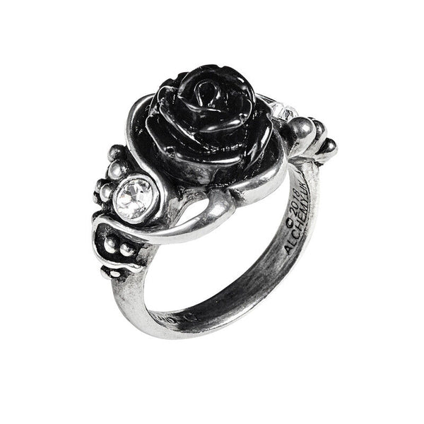 Alchemy Gothic R223 Bacchanal Rose Ring Crystal Black Rose England Love death