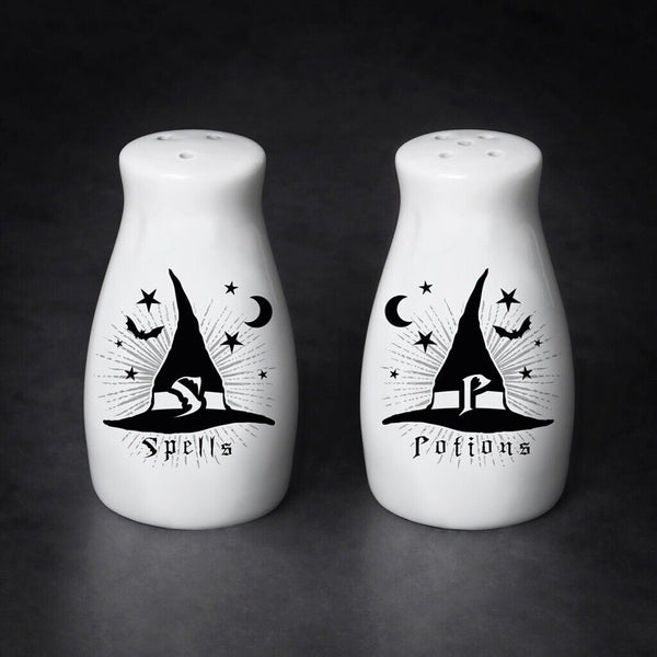 Alchemy Gothic MRSP5 Spells / Potions Salt & Pepper Set Witch Hat Brew Shaker