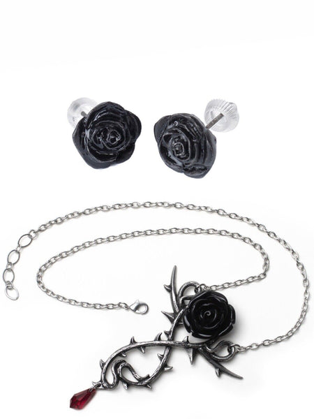 Valentine Day Set Alchemy Gothic P928 Carpathian Rose Necklace & E339 Earrings