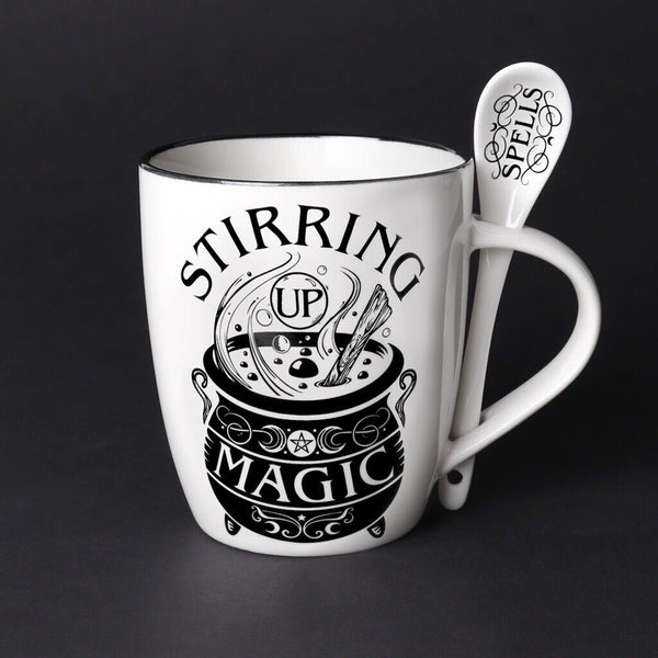 Alchemy Gothic ALMUG22 Stirring Up Magic Mug & Spoon Set Cauldron Coffee Mug Tea