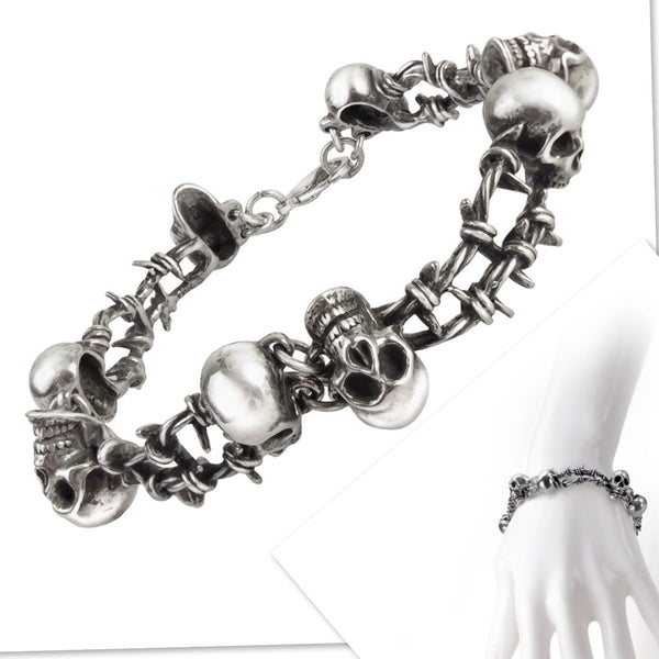 Alchemy Gothic A103 No Man's Land Bracelet Barb Wire Skulls L or S