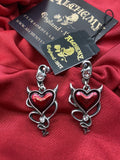 Alchemy England Gothic ULFE22  Devil Heart Earrings Red Crystal Horns IN HAND