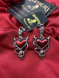 Alchemy England Gothic ULFE22  Devil Heart Earrings Red Crystal Horns IN HAND