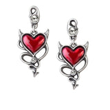 Alchemy England Gothic ULFE22  Devil Heart Earrings Red Crystal Horns IN HAND