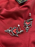 Alchemy England Gothic ULFE22  Devil Heart Earrings Red Crystal Horns IN HAND