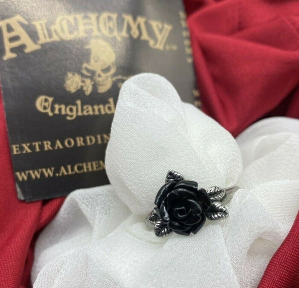 Alchemy Gothic R237 Token of Love Ring Black Rose England MOST SIZES IN HAND ❤️