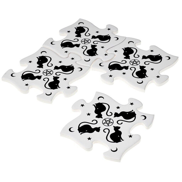 Alchemy Gothic CJ3 Black Cats Ceramic Coaster Set Moon Stars Feline Decor