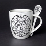 Alchemy Gothic ALMUG15 Hexy Witch Cup & Spoon Brew White Black Coffee Mug Tea