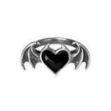 Alchemy Gothic R240  Black Soul Ring Black Heart Bat Wing Wrap Love Demon