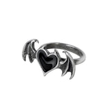 Alchemy Gothic R240  Black Soul Ring Black Heart Bat Wing Wrap Love Demon