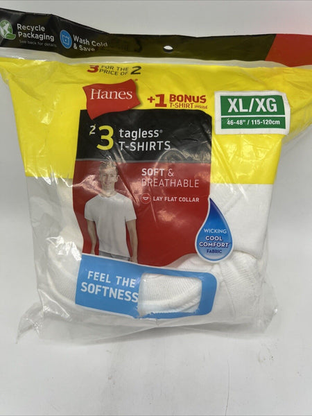Mens XL Hanes Tagless TShirts 3 Pack White 46-48”Comfort Soft COMBINESHIP