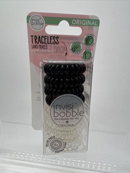 Invisibobble Spirals Multipack 8pc Crystal Clear Black Hair Rings COMBINESHIP