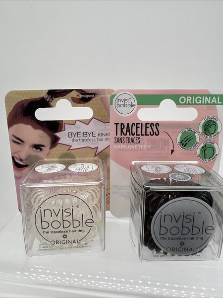 (2) Invisibobble Spirals Power Clear & Black Hair Rings 3 Each COMBINESHIP