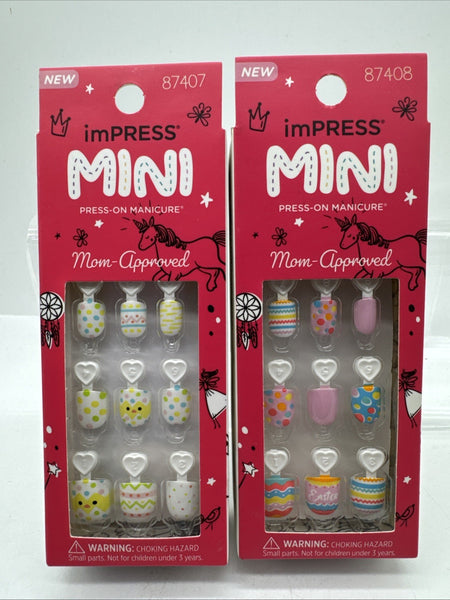 (2) Impress Mini Press On Manicure kids Nails Spring Petite Easter Egg Chick