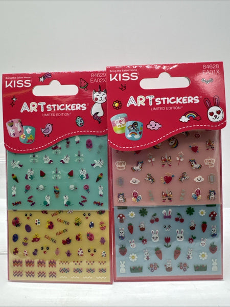 (2) Art Nail Sticker Unicorn Easter Bunny Flowers Spring Ice Cream Cat Rainbow