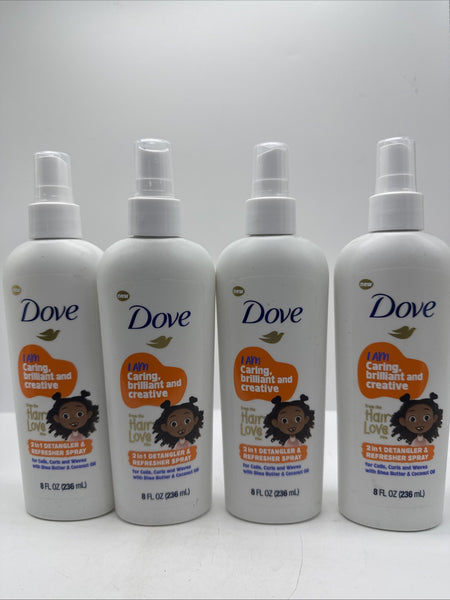 (4) Dove 2 in 1 Detangler & Refresher Spray Shea Coconut Oil Coils Curl Waves 8o