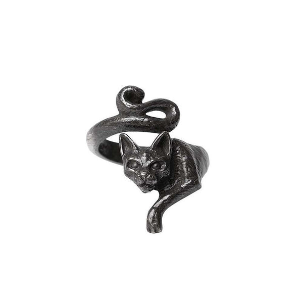 Alchemy Gothic R249 Le Chat Noir Ring Cat Feline Wrap Finger Mystical