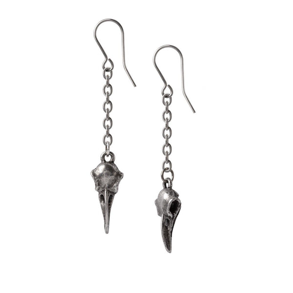 Alchemy Gothic E473 - Rabenschadel Schlenker Earrings Raven Skull Dropper