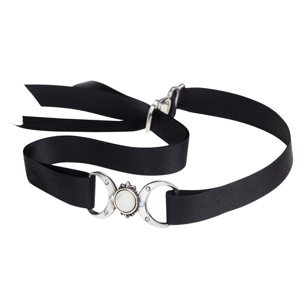 Alchemy Gothic P810 - Triple Goddess Choker Necklace Pearl Moon Velvet Band