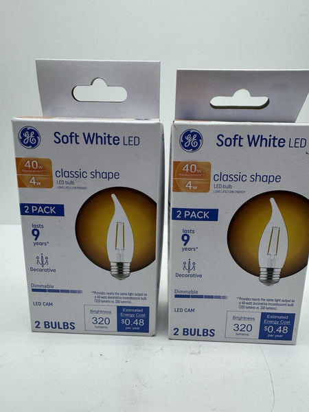 (2)GE Soft White LED CAM Decorative Clear Finish Light Bulb 2 Ct 4W Replaces 40W