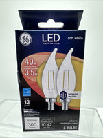 GE 40w/3.5w Dimmable Soft White LED Clear Bent Tip Decorative 2 Bulb COMBINESHIP