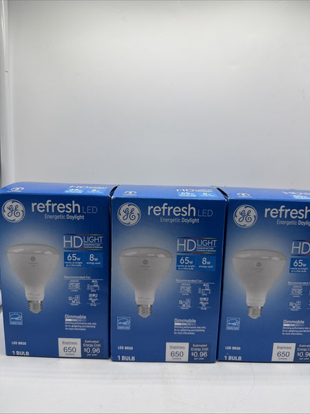 (3) GE 8W/65W Refresh LED Daylight HD Light Bulb BR30 650 Lumen Dimmable