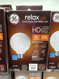 (6) GE 40w/4.5w Relax LED Light Bulbs  Soft White HD Dimmable LED G25