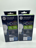 (2) GE Reveal LED 75w/ 8.5w Watts A19 Base Bulb 850 Lumens Pure Light dimmable