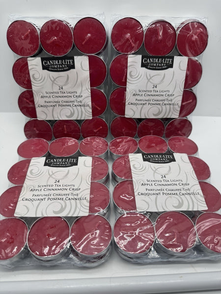 (4) Candle lite Apple Cinnamon Tea Light Candle 24 Pack Each Holiday Fall Scent