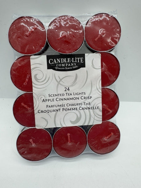 Candle lite Apple Cinnamon Tea Light Candle 24 Pack Holiday Fall Red COMBINESHIP
