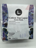 L. Chlorine Free Maxi Extra Long Overnight Pads w/ Wings, 20 Count COMBINESHIP