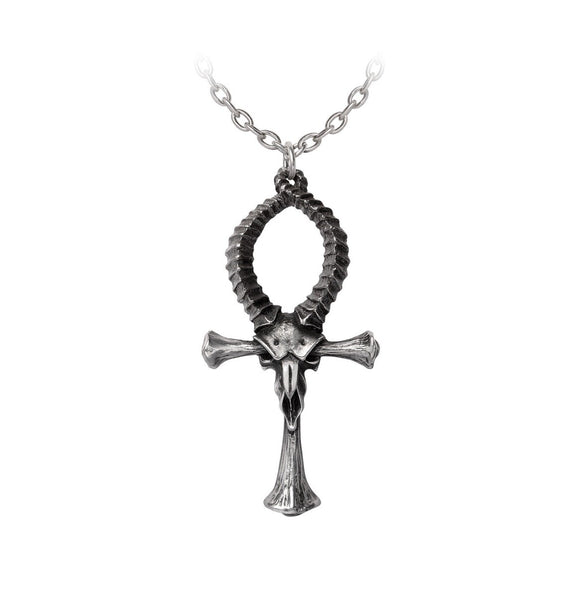 Alchemy Gothic P973 Ankh of Ammon Necklace Pendant Bone Cross Ram Skull Horns