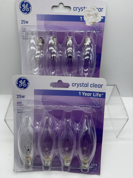 (2) GE Candelabra Bulb, Crystal Clear CA Type 25w 220 Lumen 4 Pack COMBINESHIP